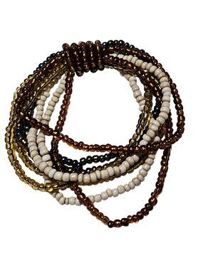 Boho Beaded Bracelet Multi Strand Stretch White Gold Brown Seed Beads Jewelry